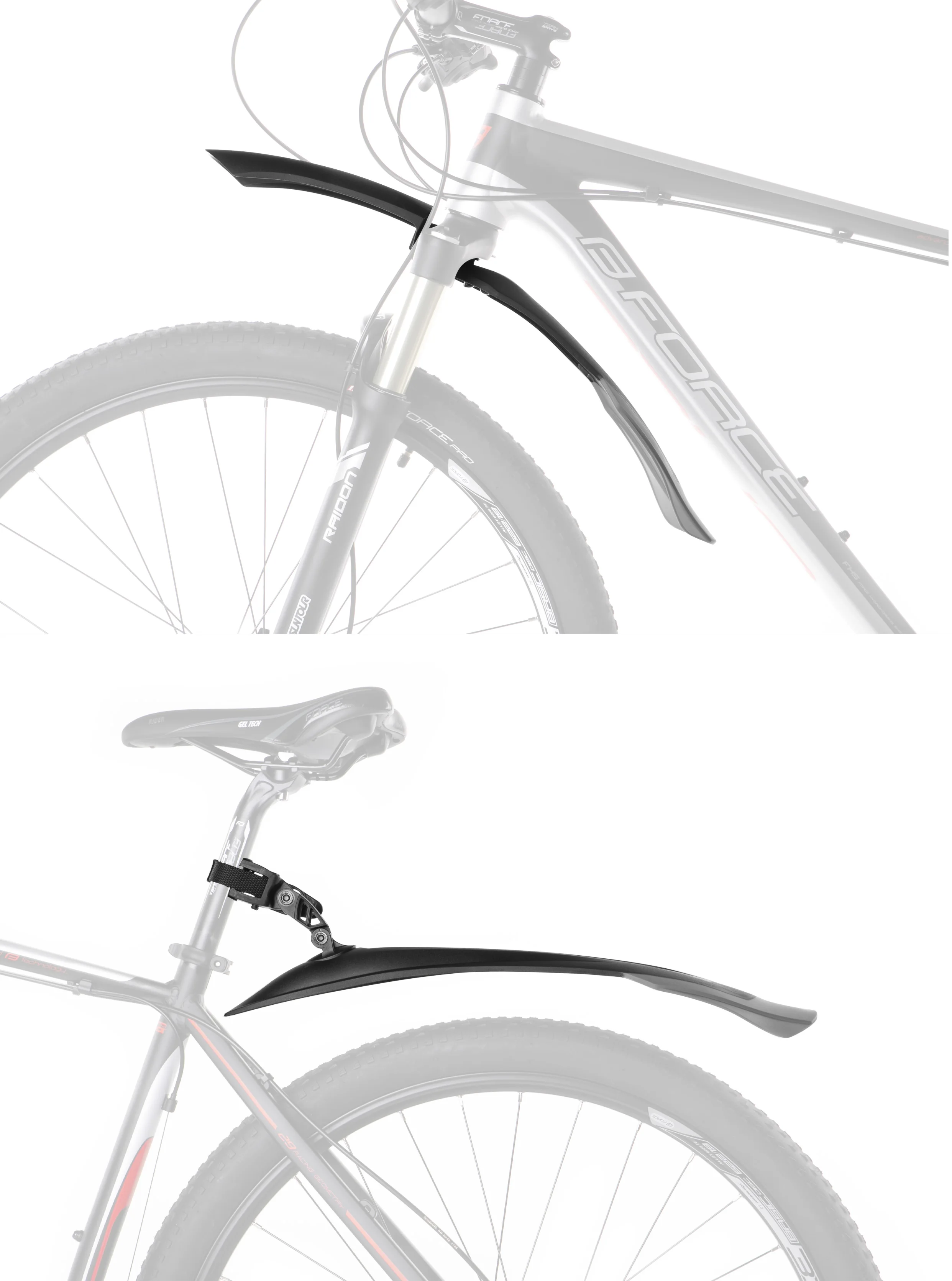 blatníky FORCE WARD, 24"- 29" plast, černo-šedé