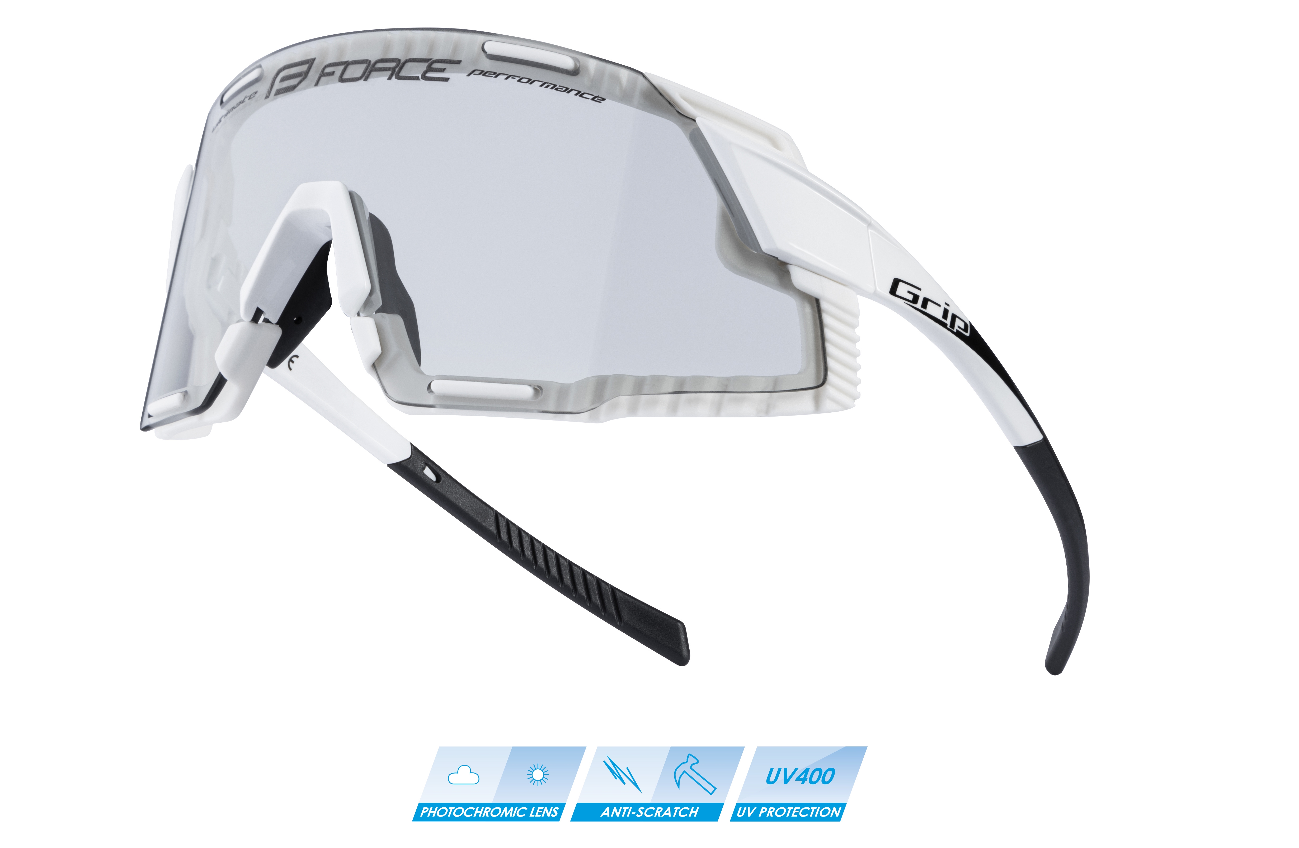 brýle FORCE GRIP bílé, fotochromatické sklo