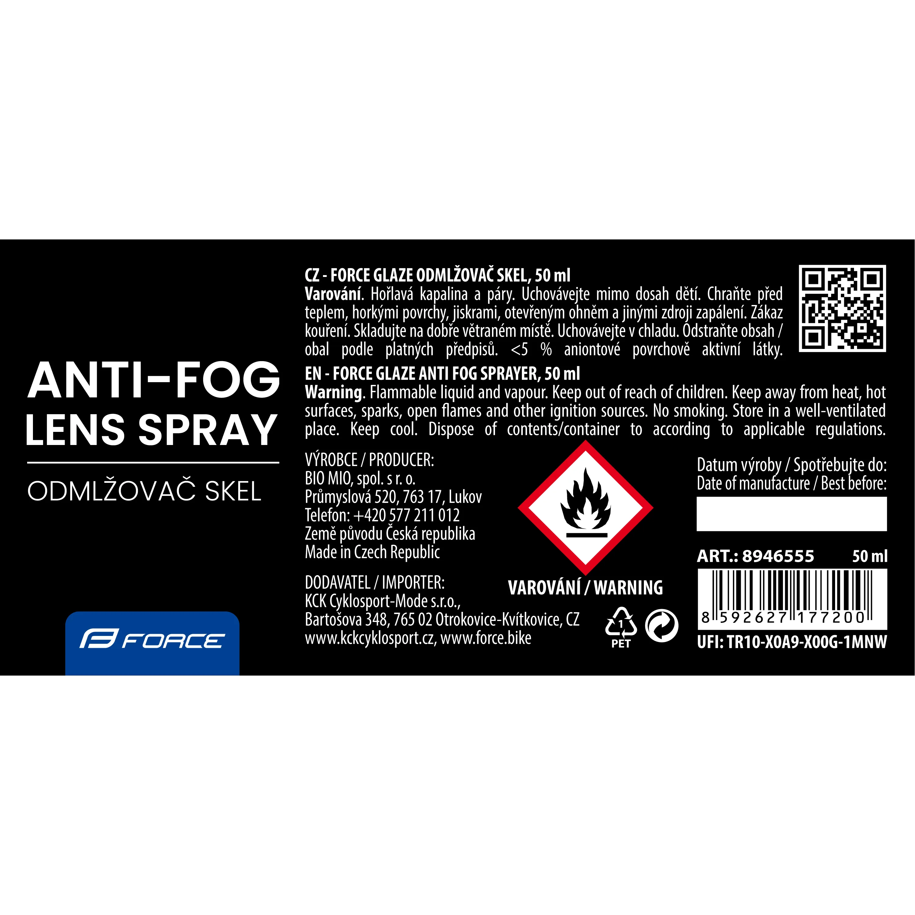 čistič a odmlžovač skel brýlí FORCE GLAZE 50 ml
