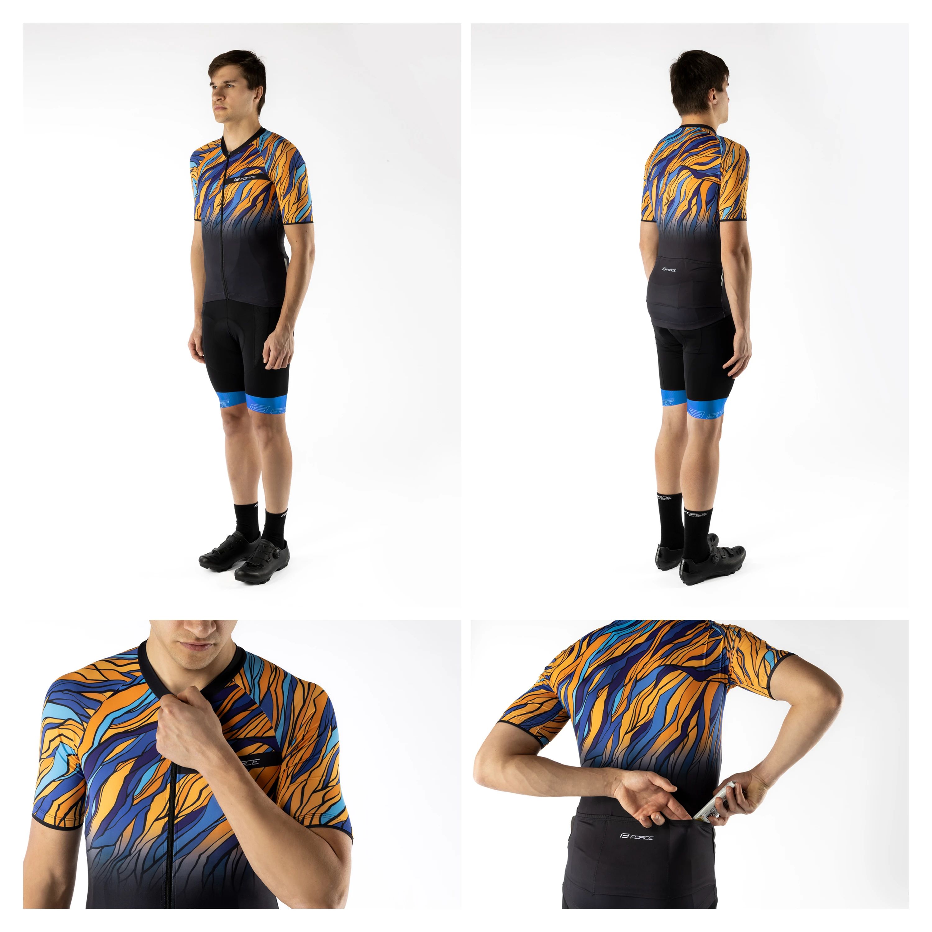 dres F LIFE UNI kr. rukáv, črn-modro-oranžový S