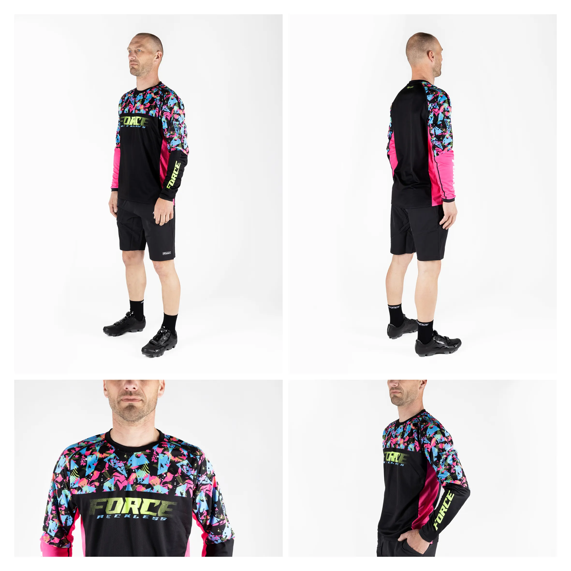 dres F RECKLESS dl. rukáv, černo-růžovo-fluo