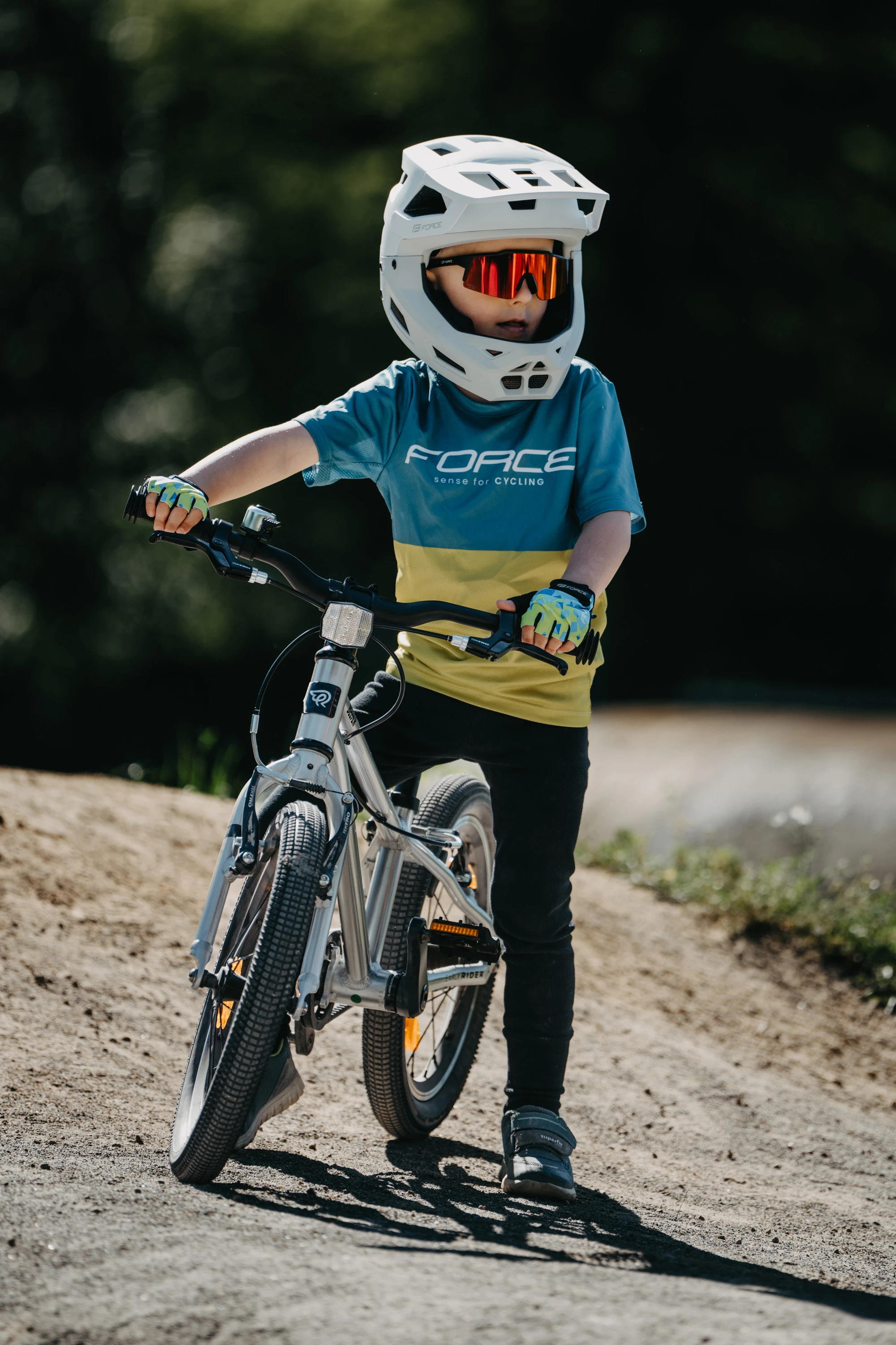 dres FORCE KID MTB CHEERY, modro-limetkový 116-128