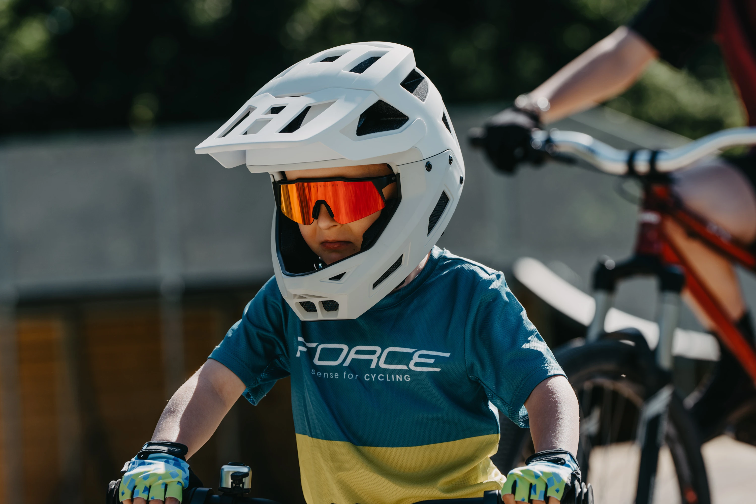dres FORCE KID MTB CHEERY, modro-limetkový 116-128