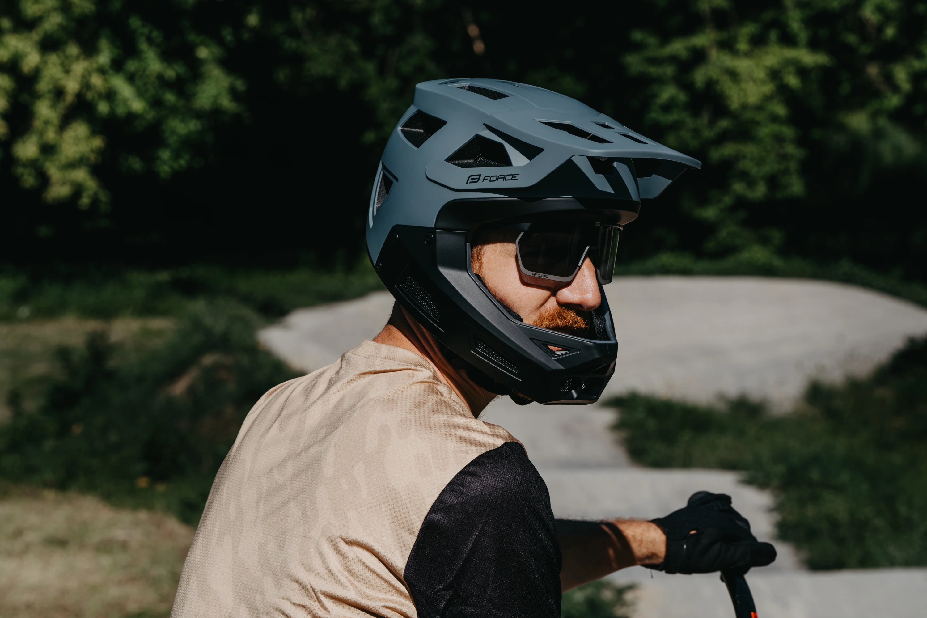 dres FORCE MTB RULES kr. rukáv, béžový L
