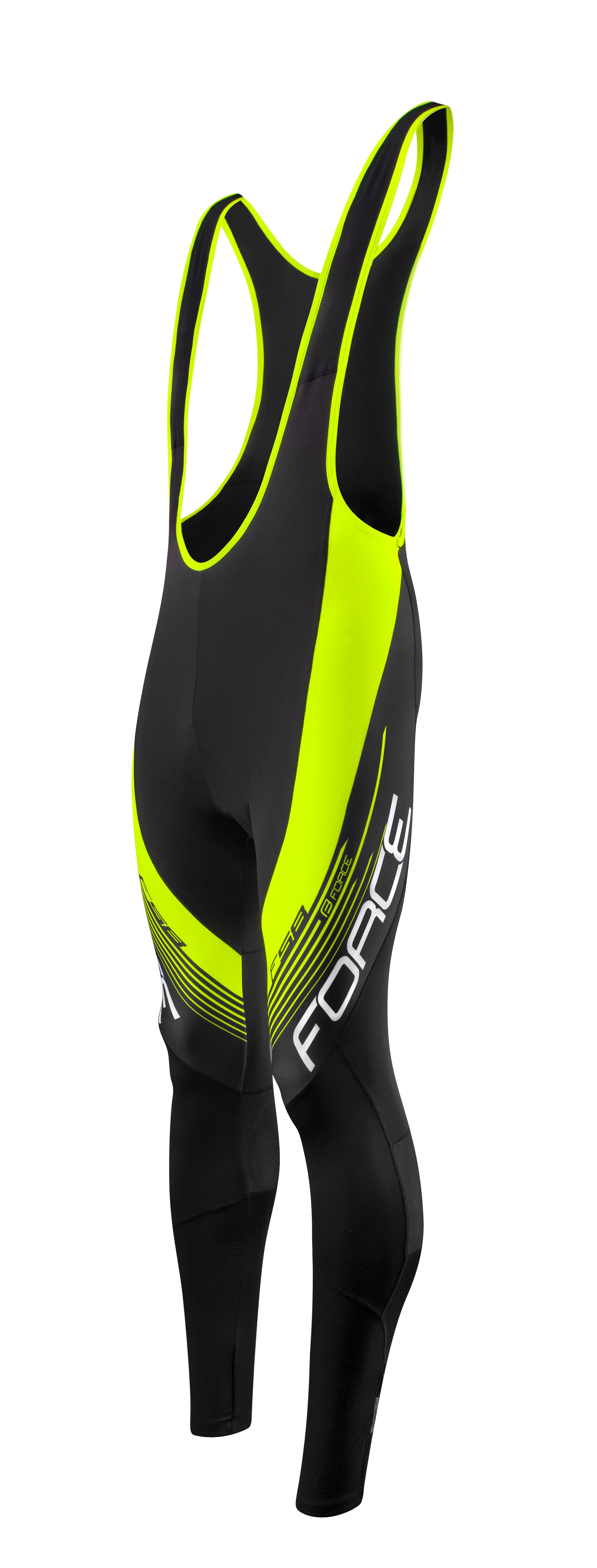 kalhoty FORCE F58 se šráky bez vložky, črn-fluo XS