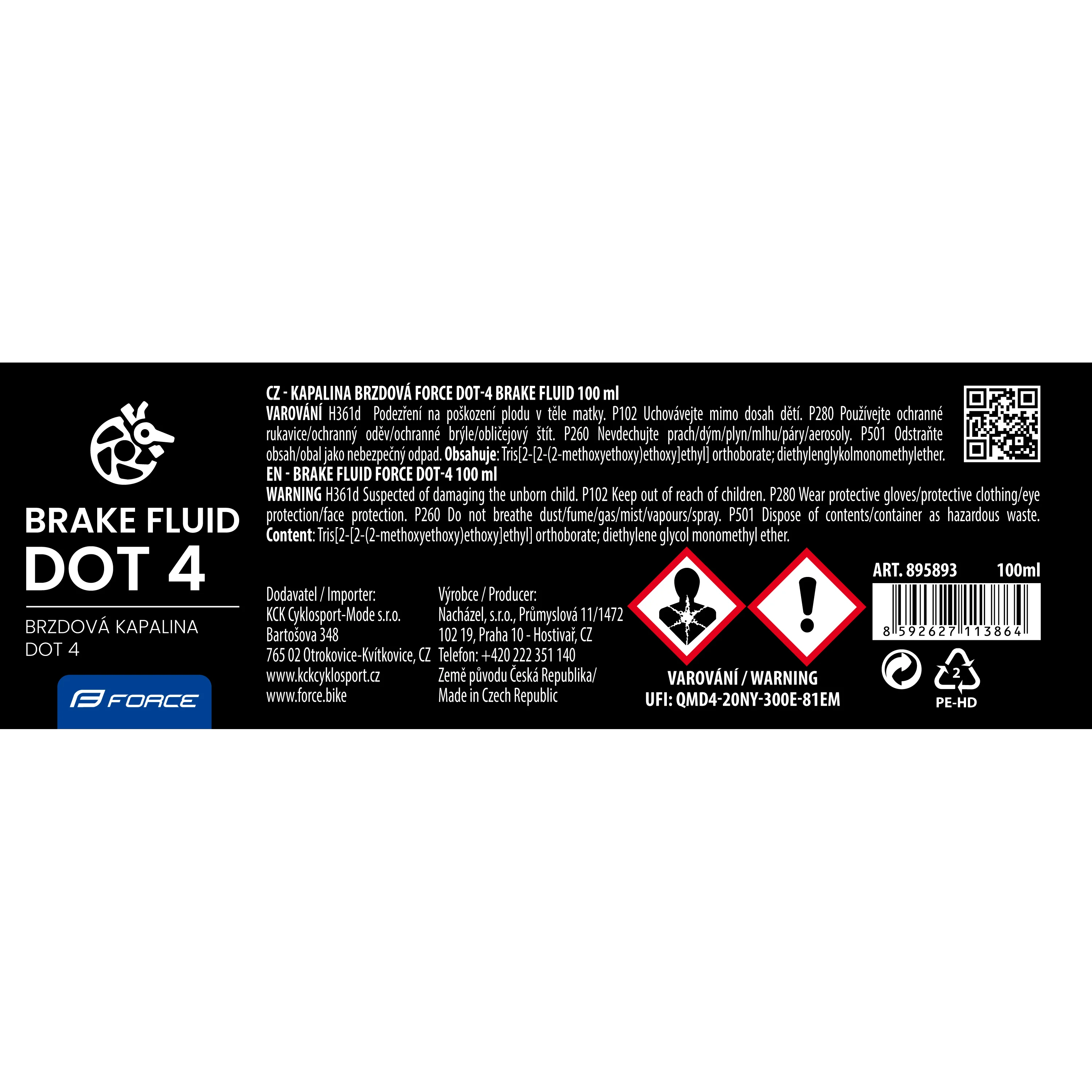 kapalina brzdová DOT 4 FORCE, kapátko 100 ml