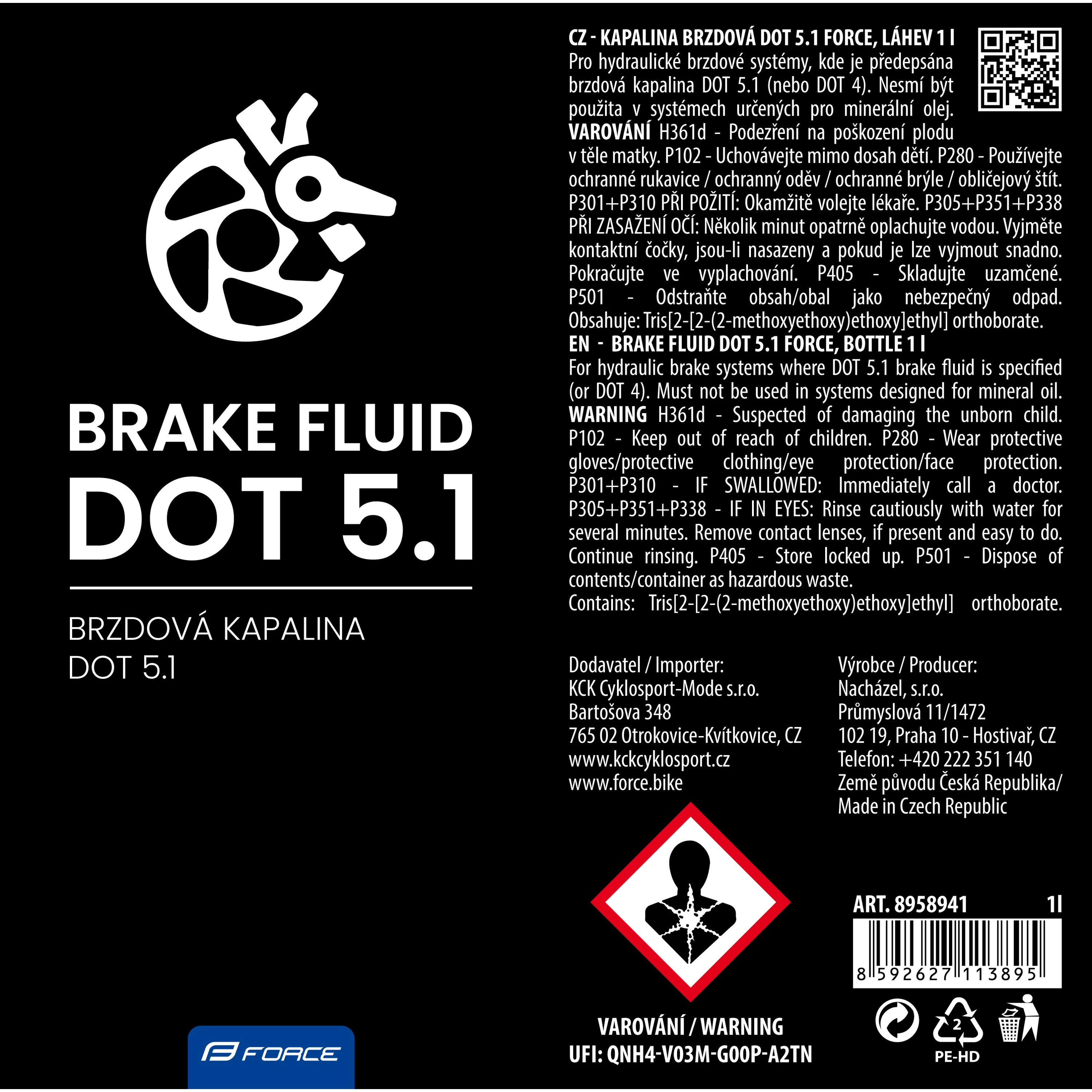 kapalina brzdová DOT 5.1 FORCE, láhev 1 l