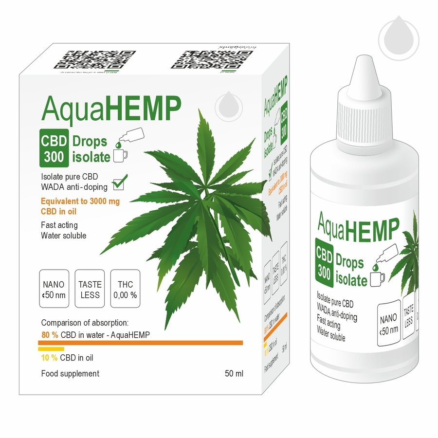 AquaHEMP CBD 300 Drops isolate 50ml, kapky