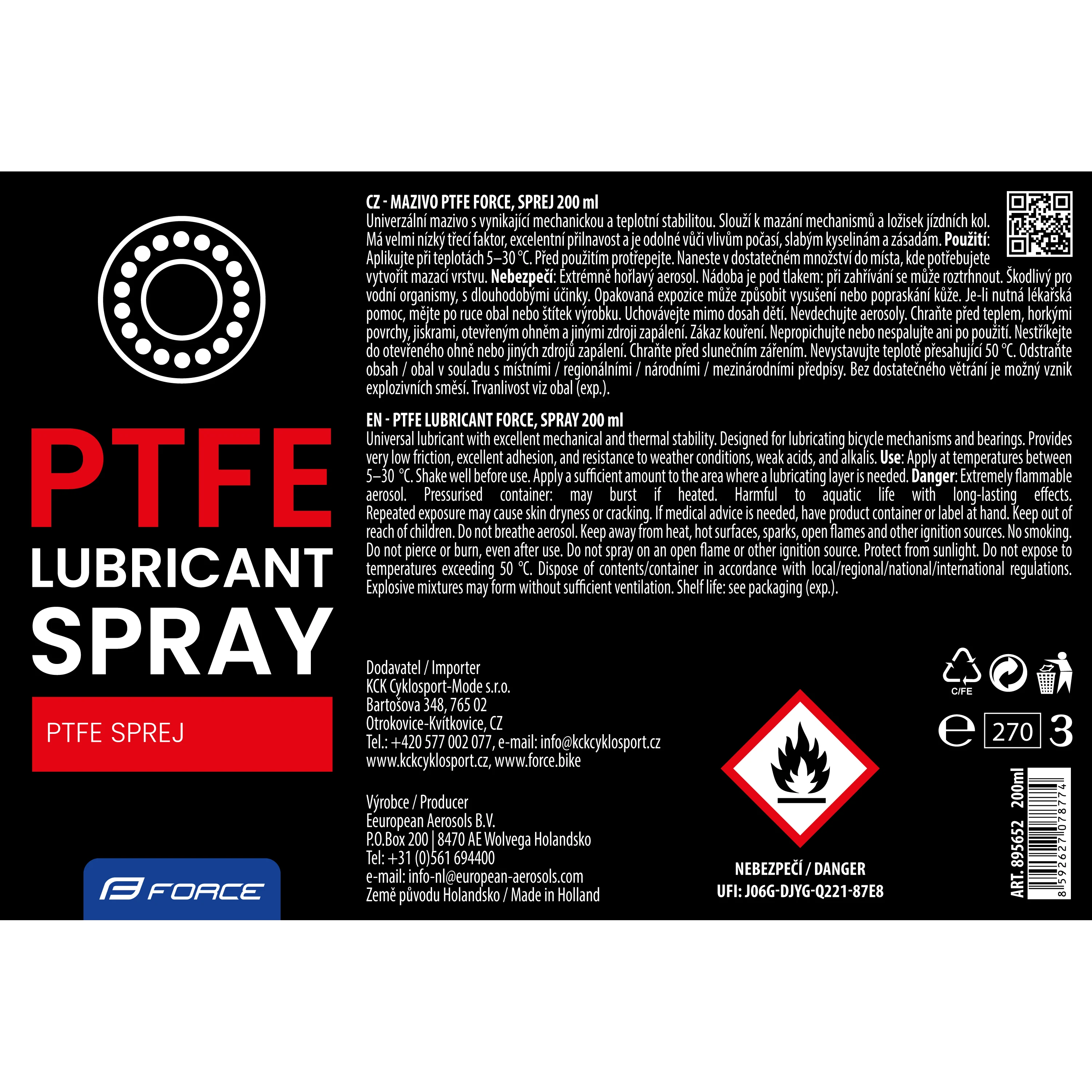 mazivo PtFe FORCE, sprej 200 ml
