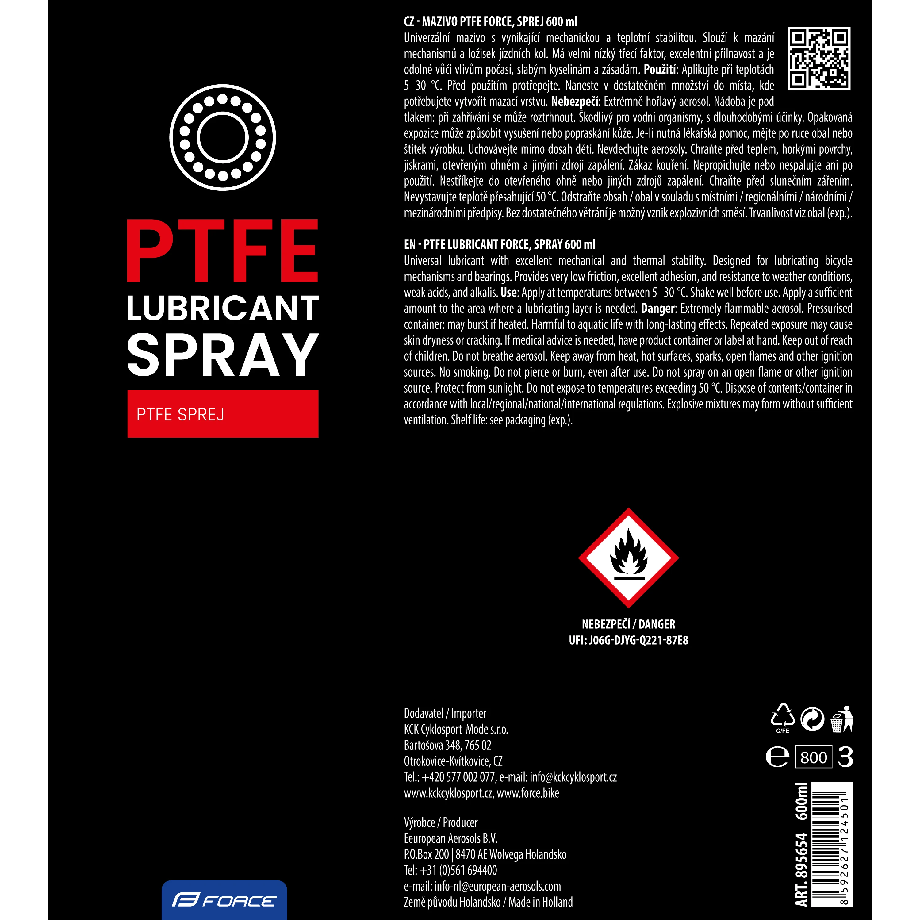 mazivo PtFe FORCE, sprej 600 ml