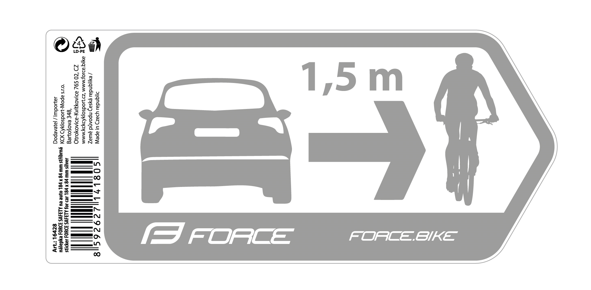 nálepka FORCE 1,5 m na auto 184 x 84 mm stříbrná