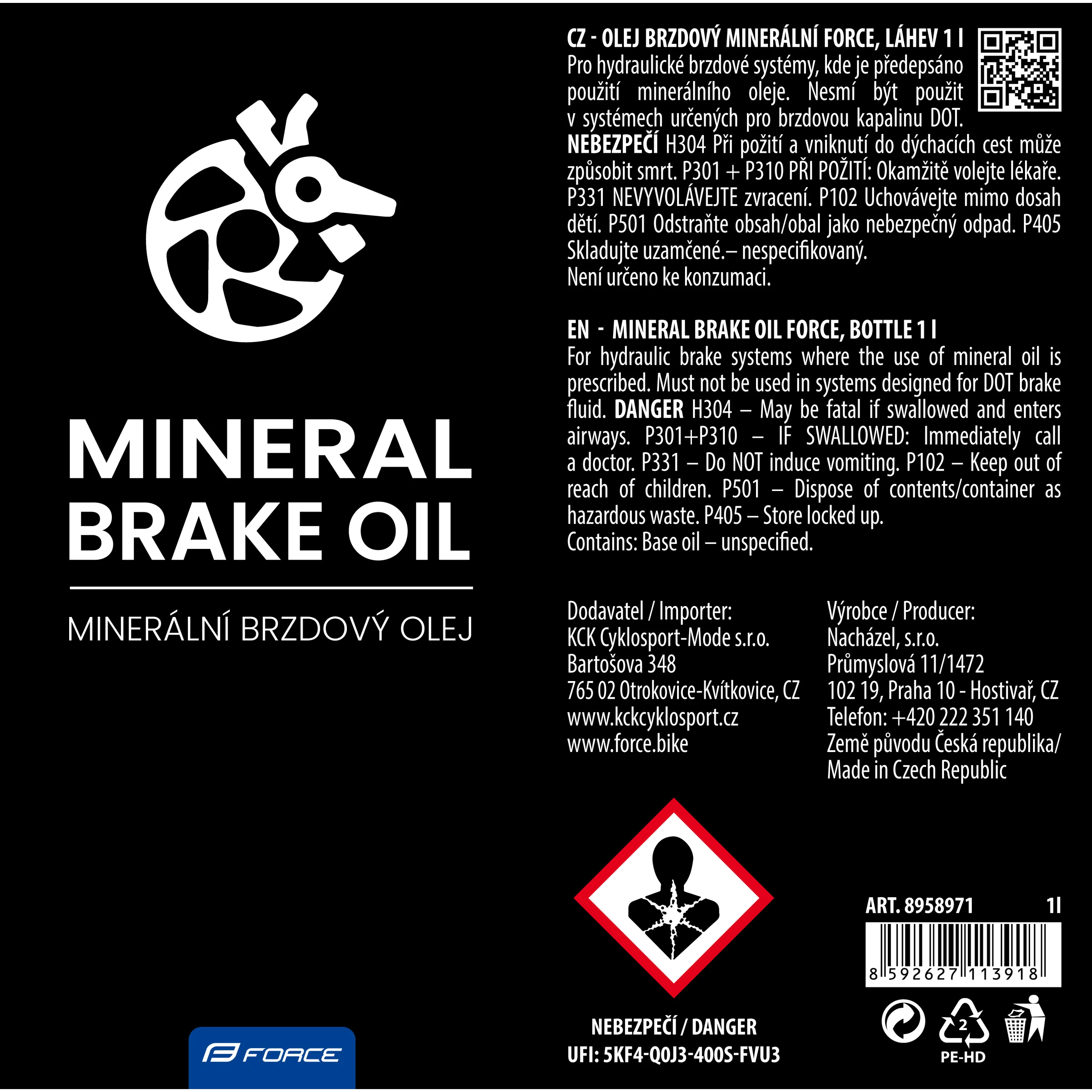 olej brzdový minerální FORCE, láhev 1 l