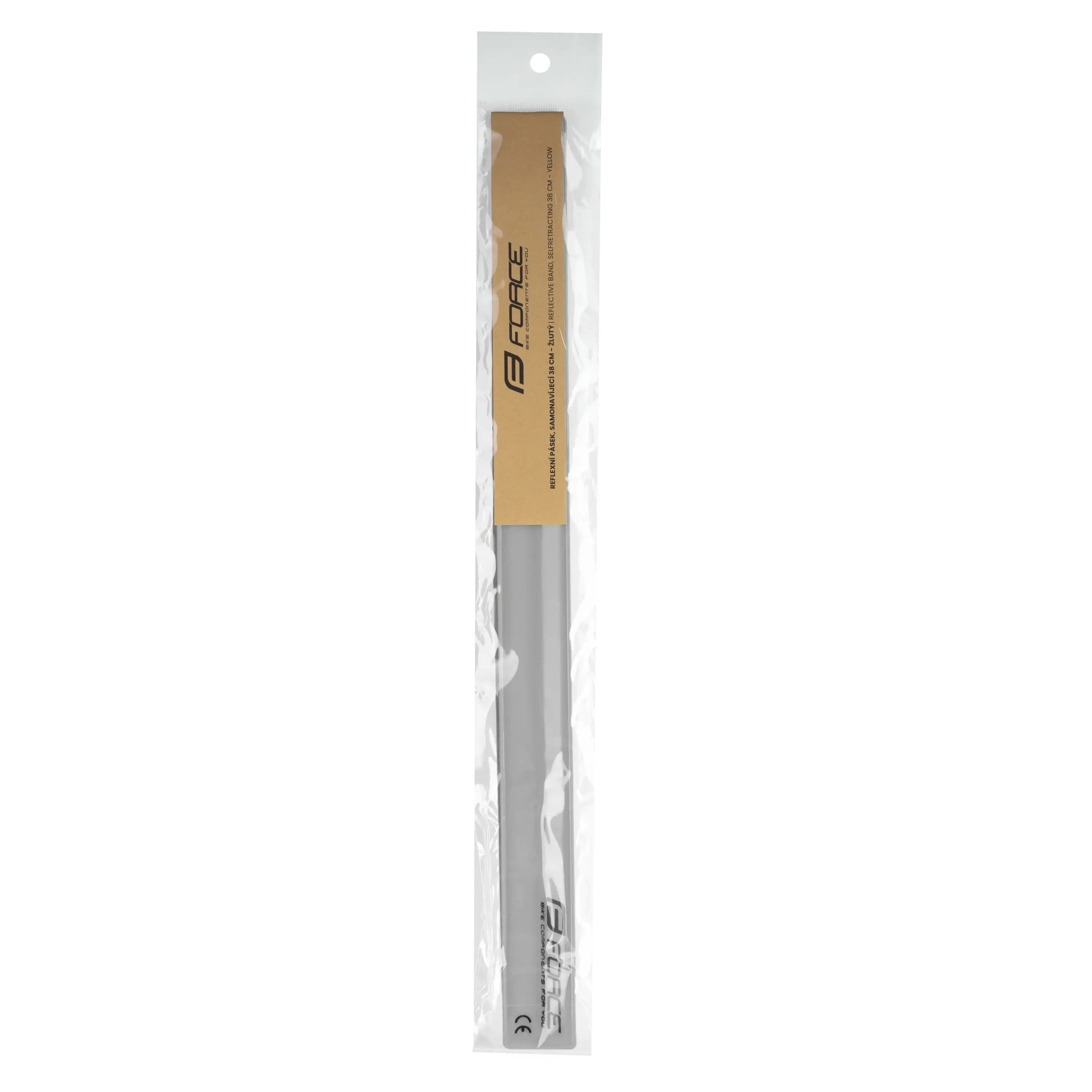 pásek reflexní FORCE, samonavíjecí, 38 cm, stříbr.