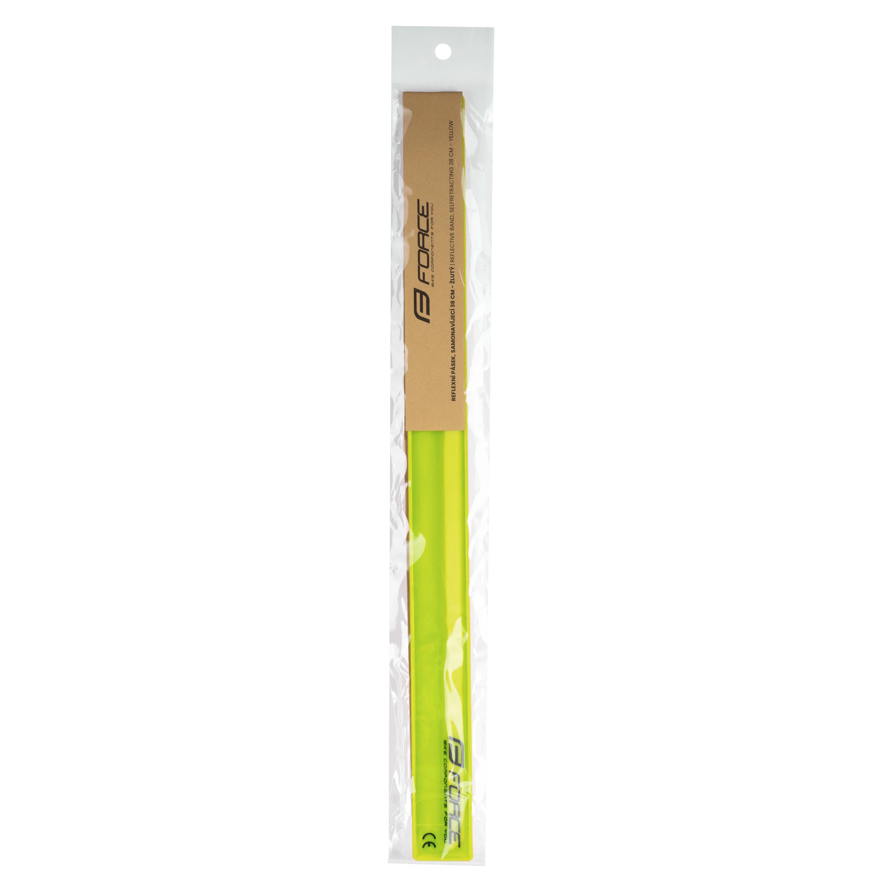 pásek reflexní FORCE, samonavíjecí, 38 cm, žlutý