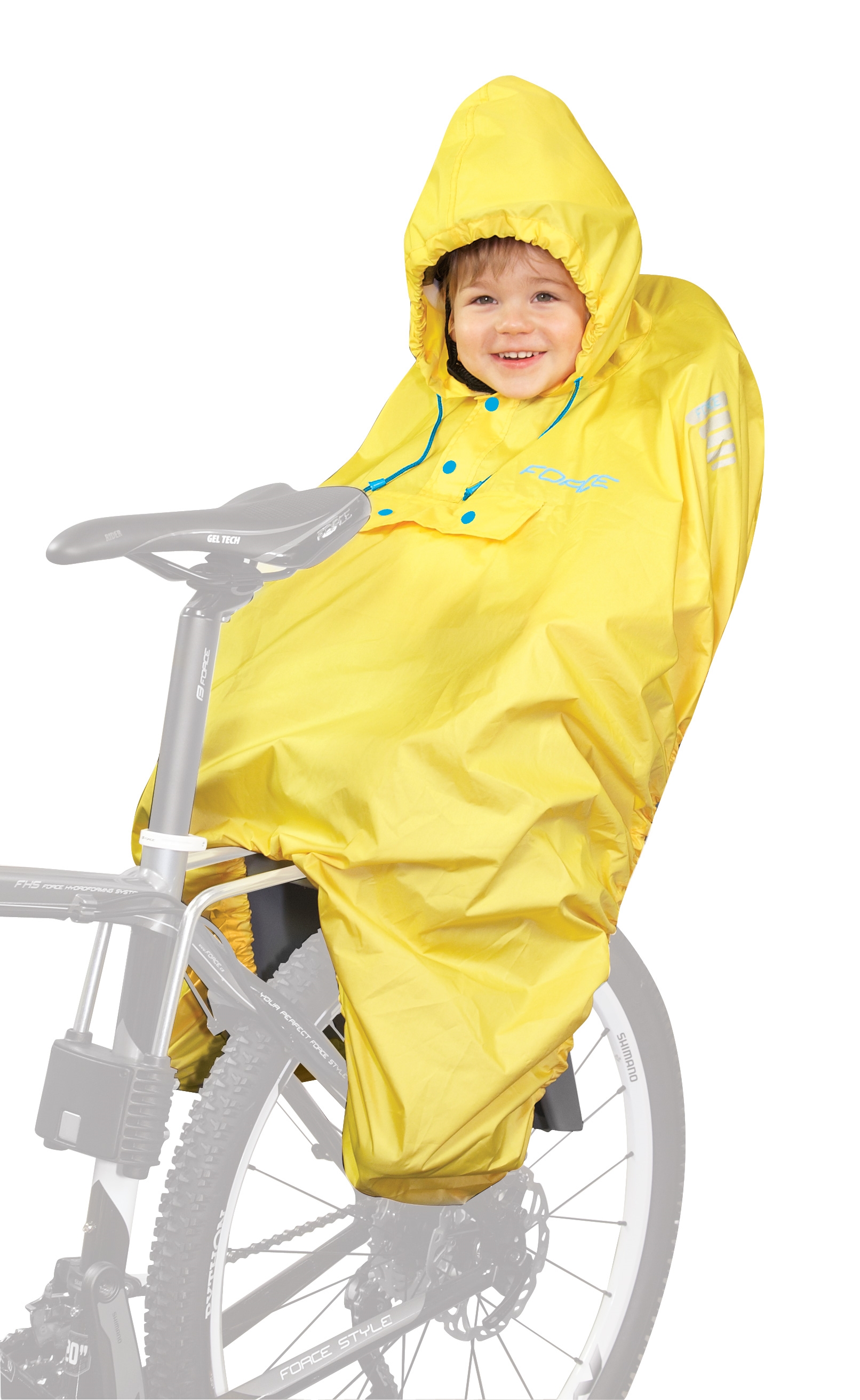 PONCHO-pláštěnka FORCE na dítě v sedačce žluté