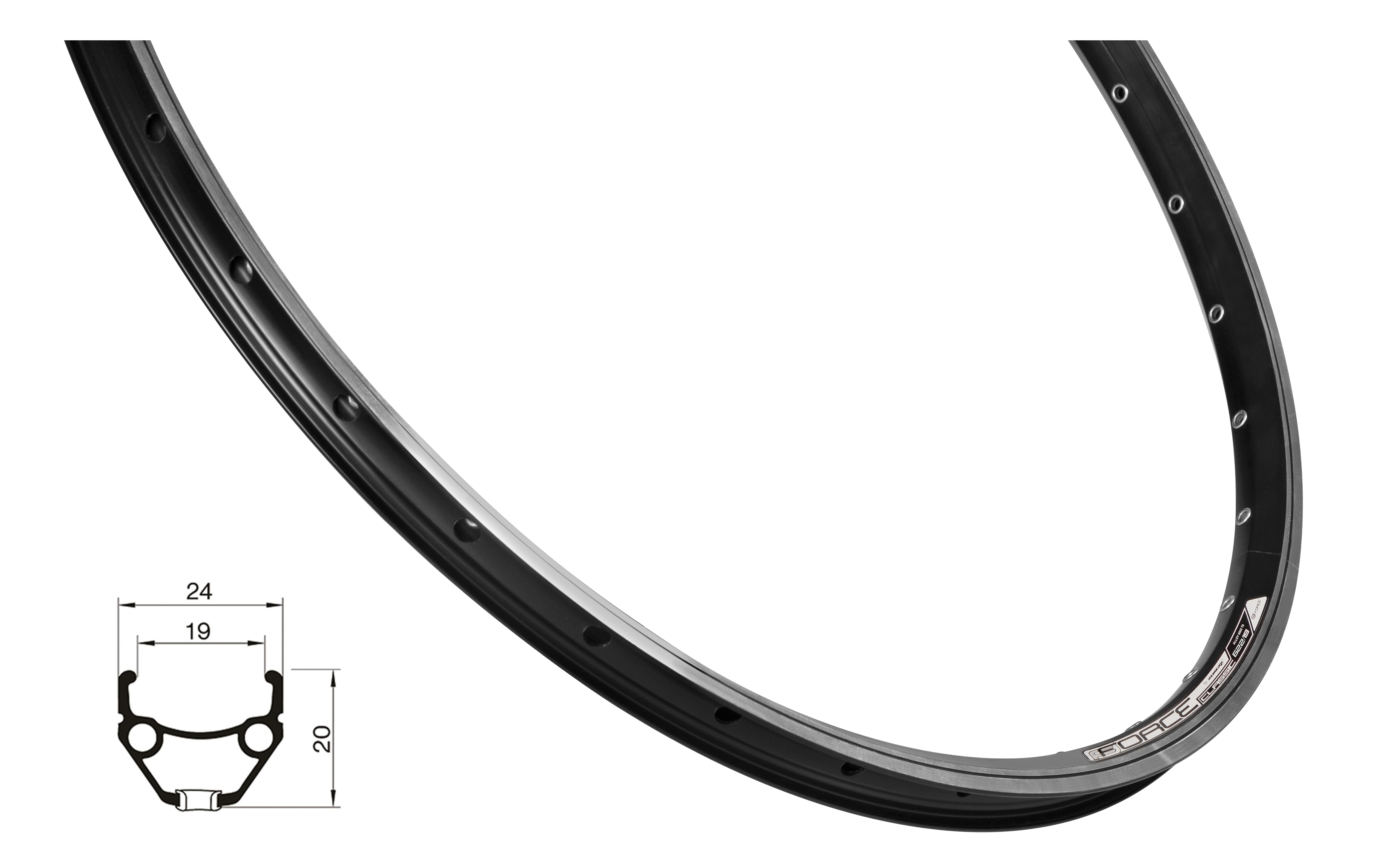 ráfek FORCE CLASSIC 622x19 32děr, černý
