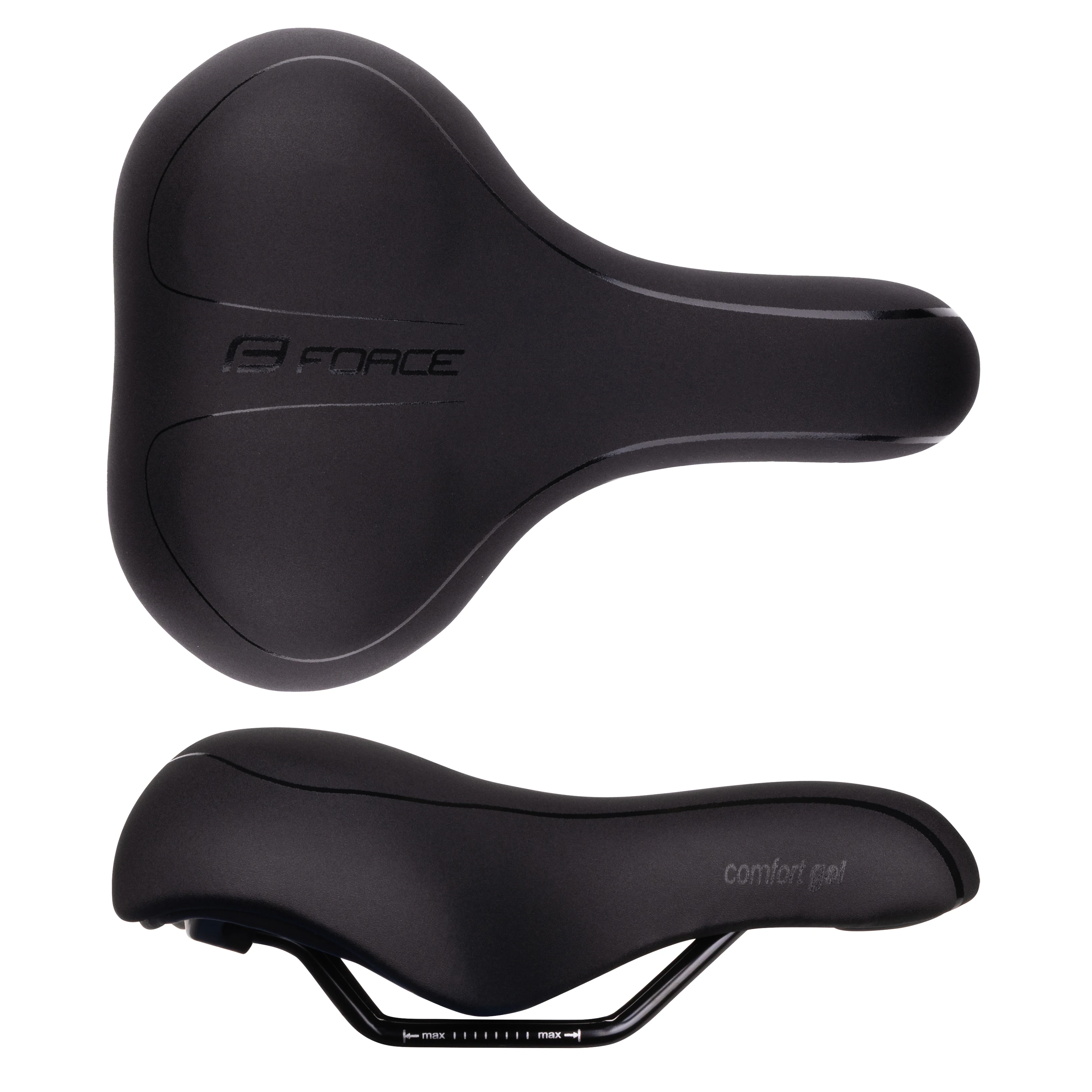 sedlo FORCE COMFORT GEL UNI turistické, černé