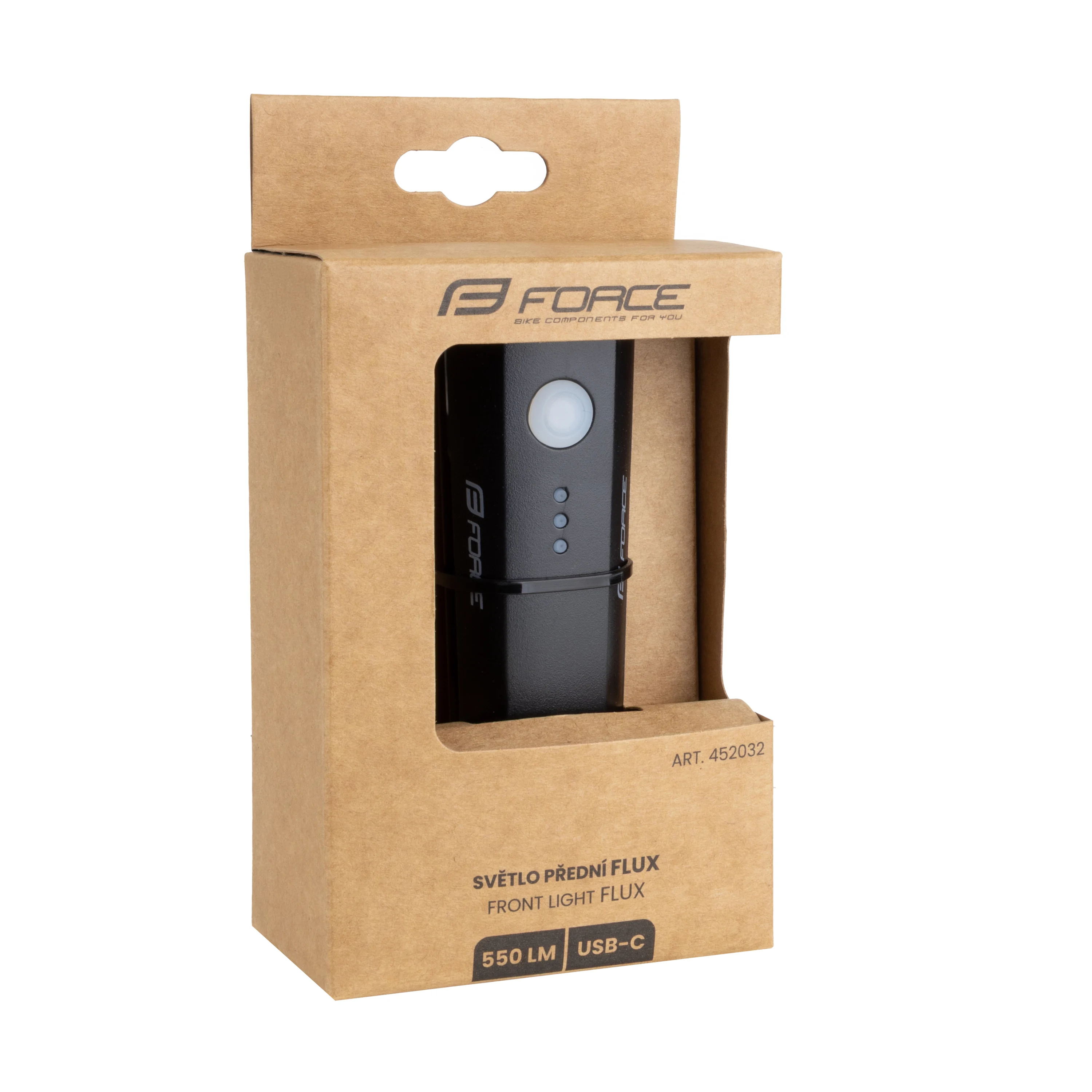 světlo přední FORCE FLUX 550LM USB, černé