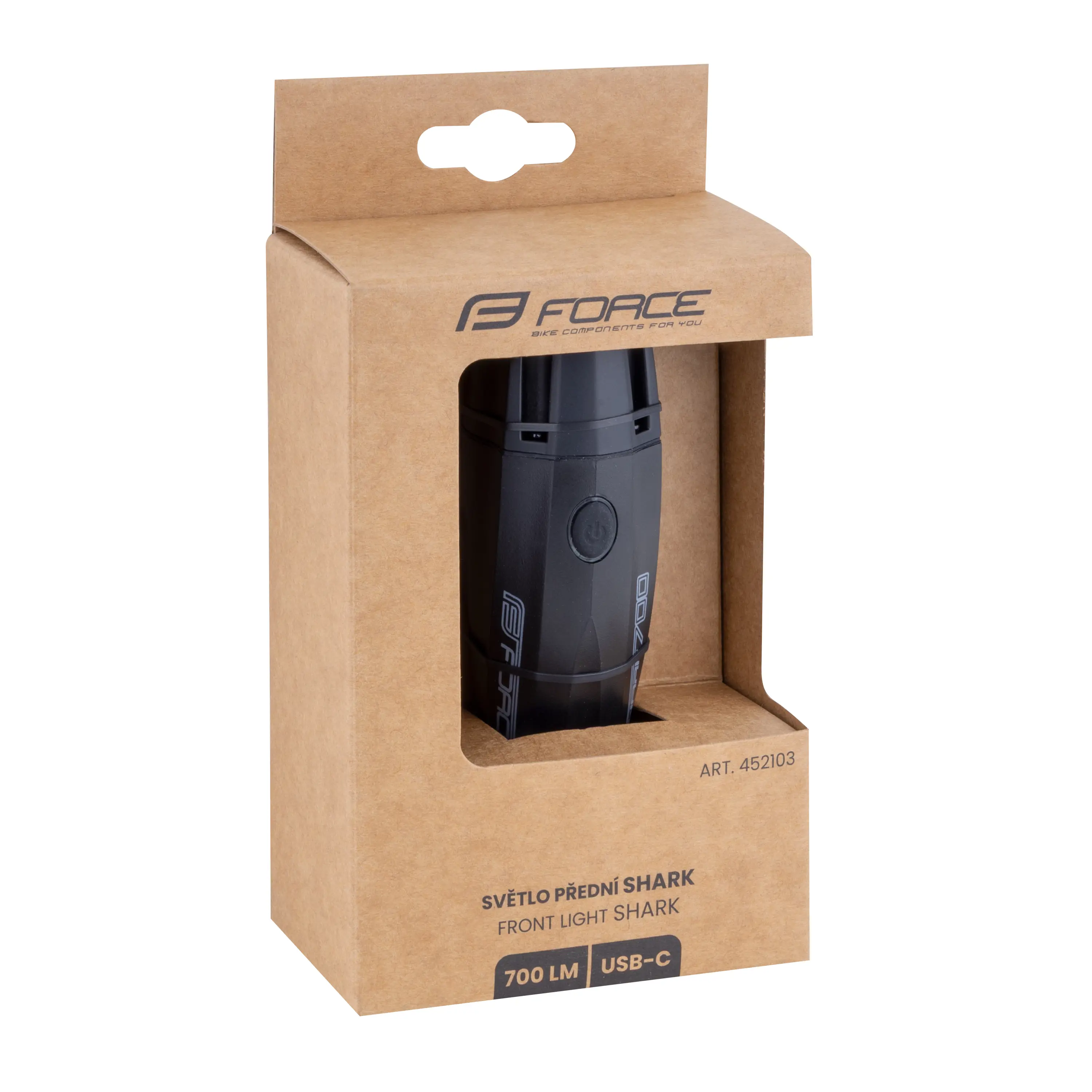 světlo přední FORCE SHARK 700LM USB, černé