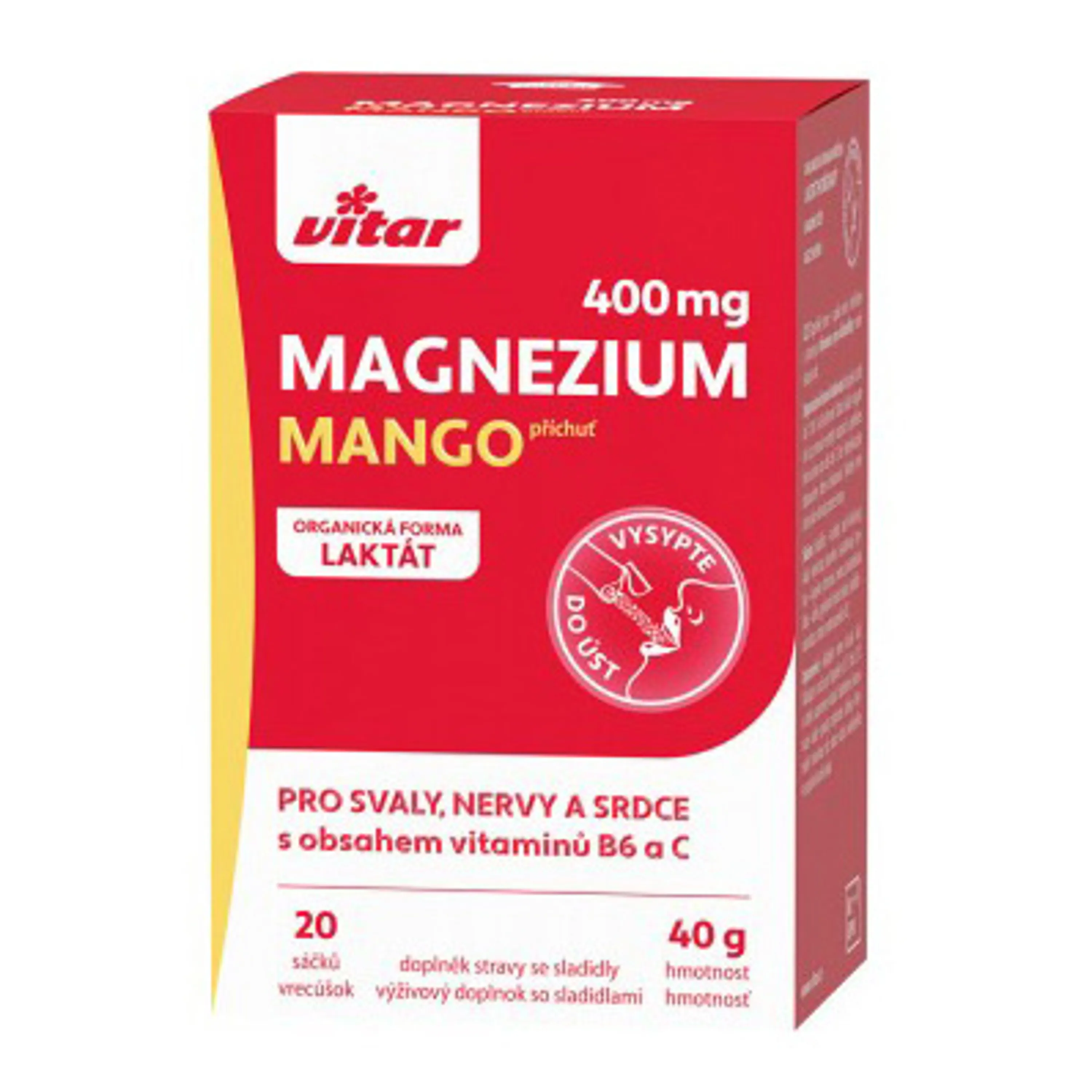 VITAR Magnézium 400 mg+vit B6+vit C,20 sáčků mango