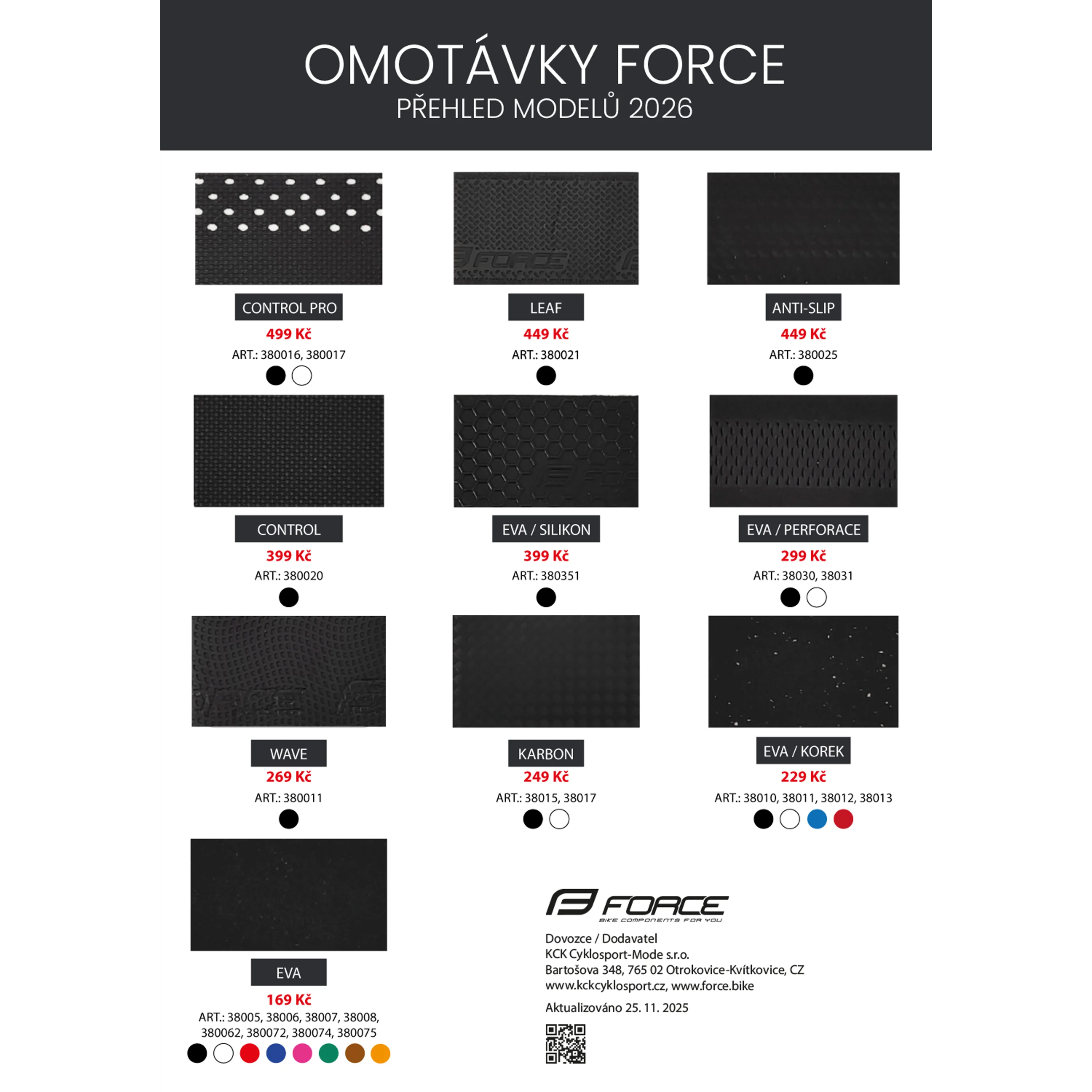 vzorník omotávky FORCE 2024 - CZK verze